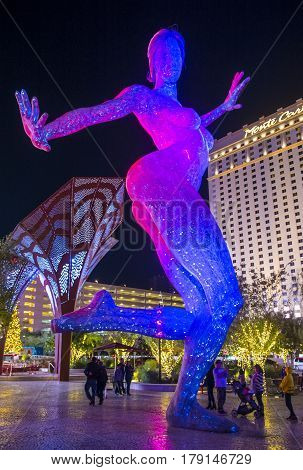 LAS VEGAS -NOV 24 : The Bliss Dance Sculpture display at the T-Mobile park in Las Vegas on November 24 2016. The 40-foot-tall sculpture of a dancing woman created by artist Marco Cochrane.