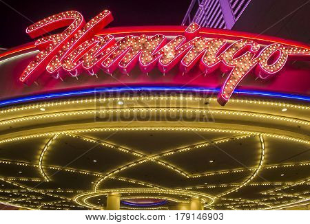 LAS VEGAS - NOV 24 : The Flamingo hotel and casino on November 24 2016 in Las Vegas. The hotel opened by Bugsy Segal on 1946 and it's the oldest resort on the Strip still in operation