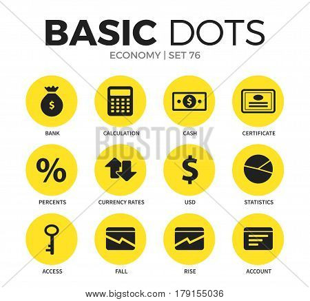 Economy flat icons set with bank form, calculation form and cash form isolated vector illustration on white