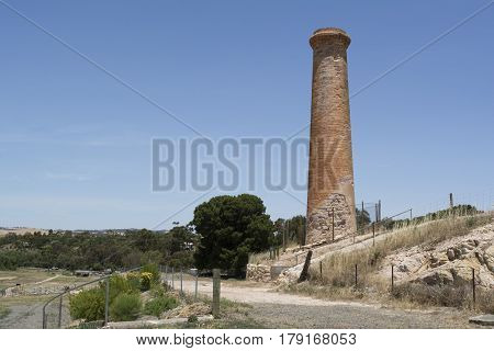 Kapunda South Australia Australia - December 3 2016: Old historic chimney built in 1850 at the Kapunda Copper Mine.