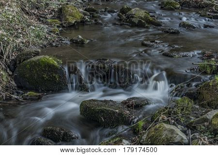 Probostovsky Creek Near Bynov Village In Spring Dark Sunny Evening
