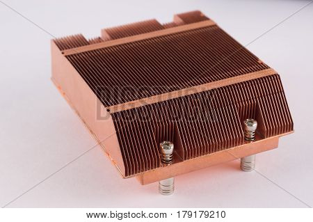 Used Copper Heat Sink For Cooling The Microprocessor Of The Computer Board. Radiator Plates In Large