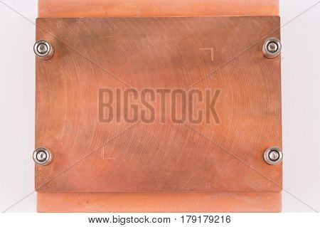 Used Copper Heat Sink For Cooling The Microprocessor Of The Computer Board. Radiator Plates In Large