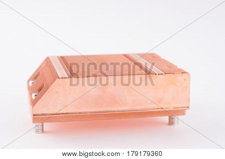 Used Copper Heat Sink For Cooling The Microprocessor Of The Computer Board. Radiator Plates In Large
