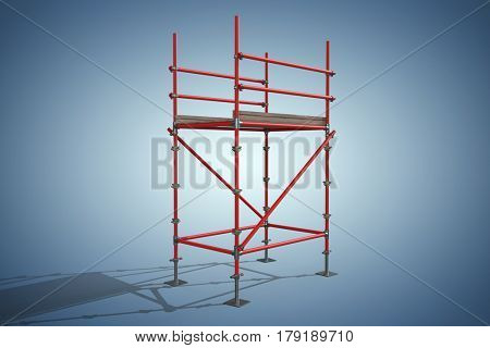 Three dimension image of red scaffolding structure against purple vignette