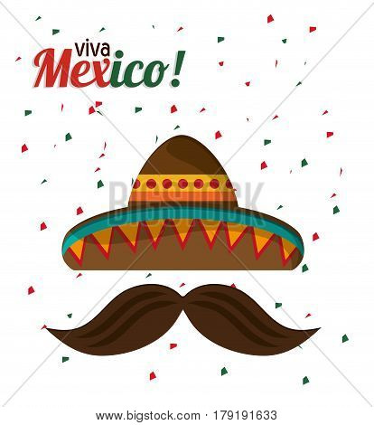 viva mexico tradition hat mustache with confetti vector illustration eps 10