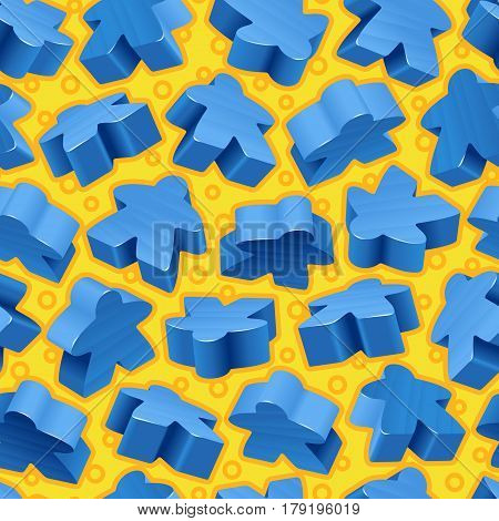 Vector board games background of blue meeples. Seamless pattern of wooden pieces for gift wrapping or wallpaper