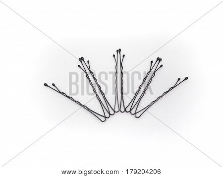 Closeup To Many Pieces Of Black Bobby Pins, Isolated