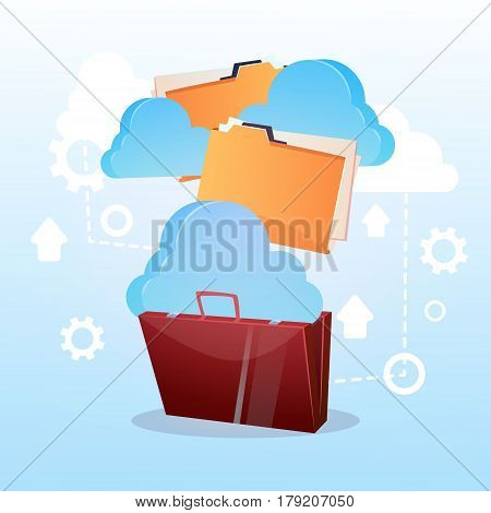 Open Briefcase Paper Document Cloud Storage Database Business Concept Flat Vector Illustration