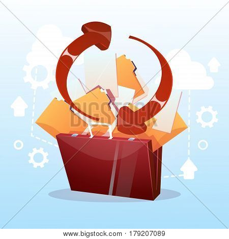 Open Briefcase Paper Document Cloud Storage Database Synchronization Business Concept Flat Vector Illustration