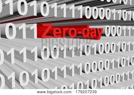 Zero day in the form of binary code, 3D illustration