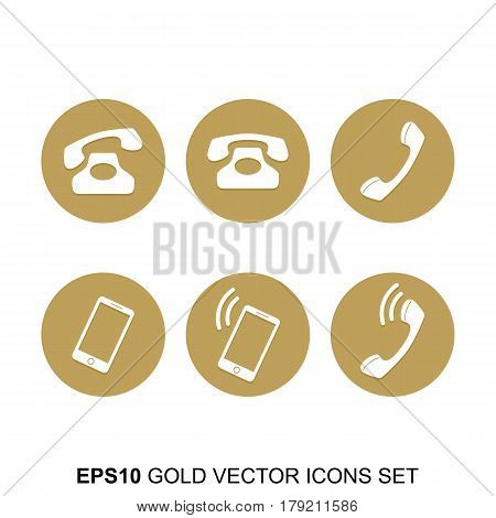 Gold Vector Phone Icons Set. Golden web icons collection item. Icon symbo vector illustration
