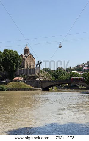 Metekhi Church And The Statue Of King Vahtang Gorgasali