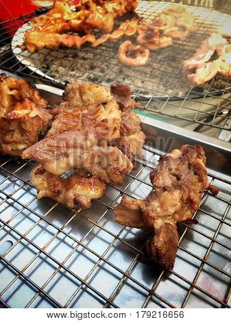 Pork, Chitterlings, Pork Tongue Barbecue Thailand Street Food Recommend.