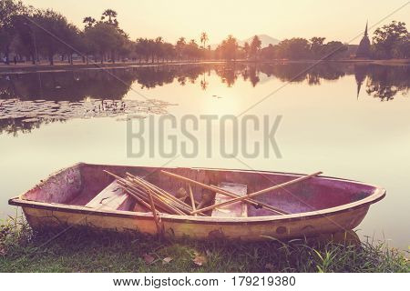 Boat on lake in Siera Nevada, California