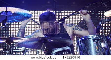 Padua Padova, Pd, Italy - March 29, 2017: Luca Martelli Drummer Of Litfiba An Italian Rock Band On T