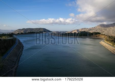 Landscape with a lake near Garganta del Chorro, Andalusia, Spain