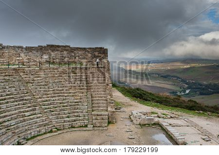 Greek Theatre Of Segesta, Historical Landmark In Sicily, Italy