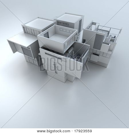 Rendu 3D d'une maison design en blanc