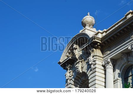 MONACO - AUTUMN 2016: Oceanographic museum in Monaco. Sculptures and monument on the roof of Institute of oceanographic science in Monaco