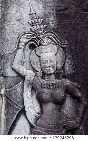 Ancient Reliefs At Angkor Wat Temple, Cambodia