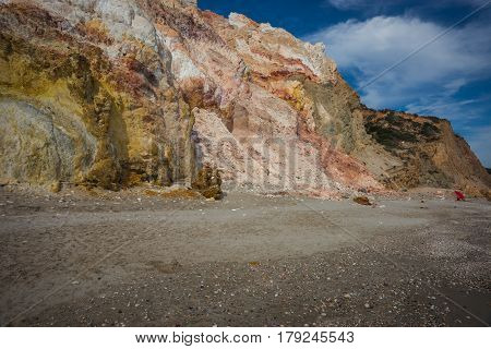 Unique Paleochori beach with multicolored pebbles and rocks, Milos island, Greece