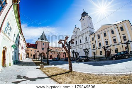 LeVOCA SLOVAKIA - MARCH 19: Historic Kosicka gate in centre of city on March 19 2017 in Levoca