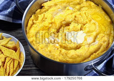 Polenta In A Pan And Cornmeal Crackers