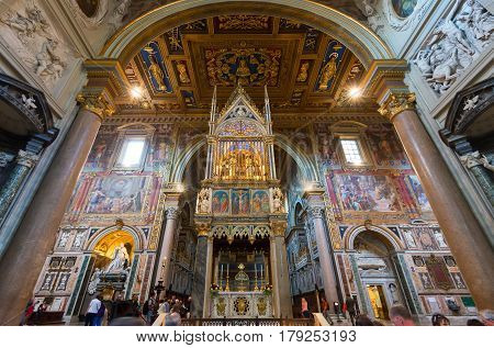 ROME, ITALY - MAY 14, 2014: Interior of the Basilica di San Giovanni in Laterano (Papal Archbasilica of St. John Lateran).This basilica is the most important in the Catholic world.