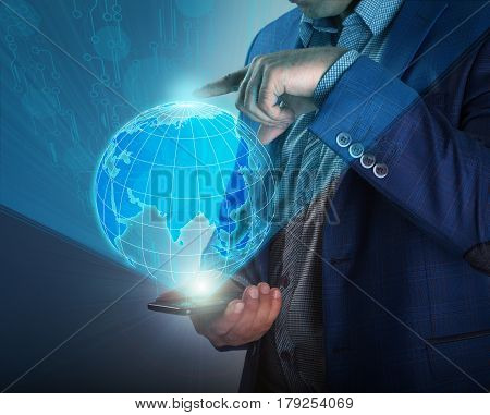 Business Man Using Tablet Research Data For Business Planning.