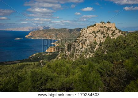 Ruins Of Monolithos Castle On Rhodes Island In Greece