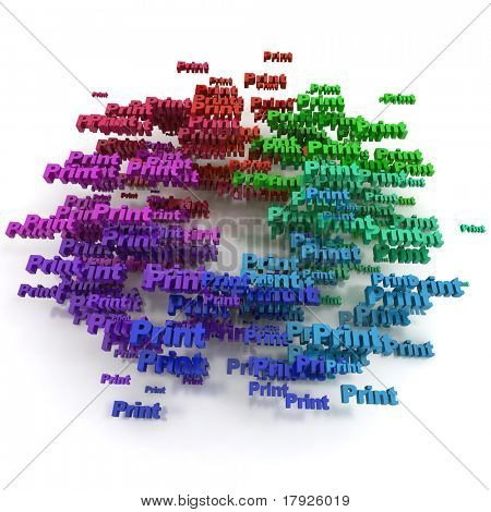 3D-gengivelse af word print i hvid og forskellige farver, ideel til baggrunde