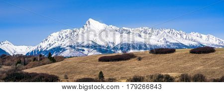 Symbol of Slovakia - Snowy peak Krivan in High Tatrs mountains Slovakia