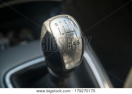 Gear shift from a modern sports car in metal design