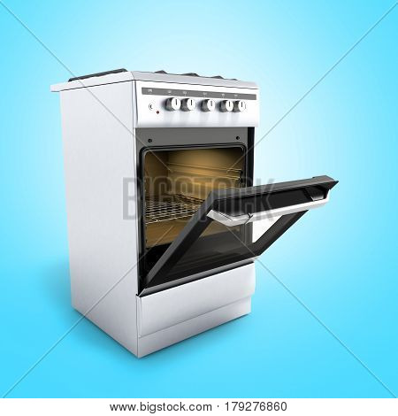 Open Gas Stove 3D Render On Blue  Background