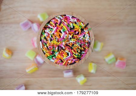 Sugar sprinkle dots decoration for cake and bekery at a children's party