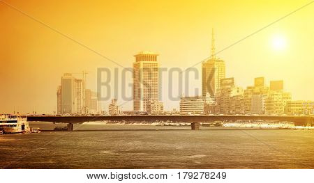 Nile river in the city of Cairo under bright sun