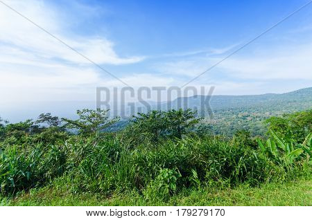 Beautiful Mountains Natural Landscape And Blue Sky From View Point Pangsida National Park Thailand.
