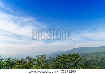 Beautiful Mountains Natural Landscape And Blue Sky From View Point Pangsida National Park Thailand.