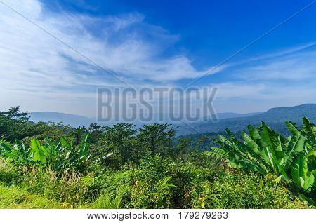 Beautiful Mountains Natural Landscape And Blue Sky From View Point Pangsida National Park Thailand.