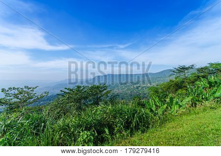 Beautiful Mountains Natural Landscape And Blue Sky From View Point Pangsida National Park Thailand.