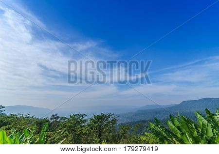 Beautiful Mountains Natural Landscape And Blue Sky From View Point Pangsida National Park Thailand.