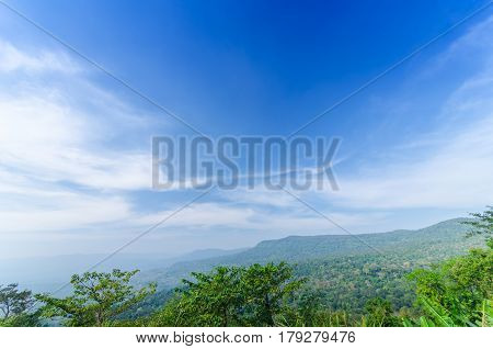 Beautiful Mountains Natural Landscape And Blue Sky From View Point Pangsida National Park Thailand.