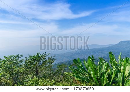 Beautiful Mountains Natural Landscape And Blue Sky From View Point Pangsida National Park Thailand.