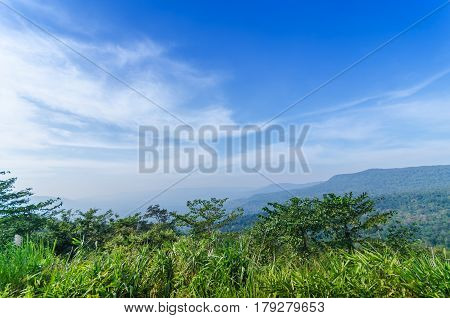 Beautiful Mountains Natural Landscape And Blue Sky From View Point Pangsida National Park Thailand.