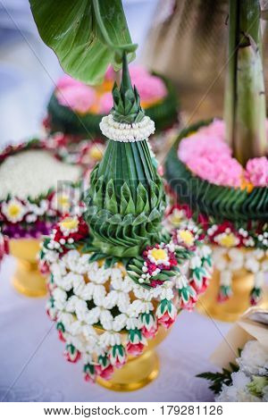 Flower tray with banana tree for Thai traditional wedding