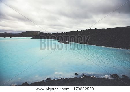 Famous Icelandic Geothermal Spa Resort Blue Lagoon near Reykjavik in Iceland