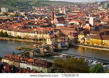 Historic city of Wurzburg with bridge Alte Mainbrucke, Germany