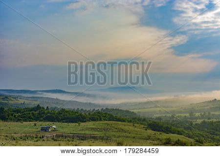 Sunrise over Hateg County ,Carpathian Mountains, Romania