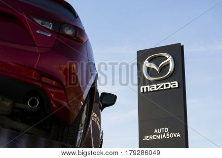 Prague, Czech Republic - March 31: Mazda 3 Car In Front Of Dealership Building On March 31, 2017 In